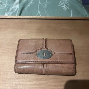 Fossil Tan Leather Wallet with Metal Accent